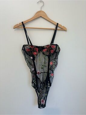 Sheer Black Floral Embroidered Bodysuit
